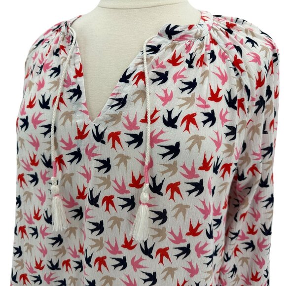 Boden Womens 14 Top Birds Dove Print Multicolor Peasant Lightweight Boho - Picture 2 of 11